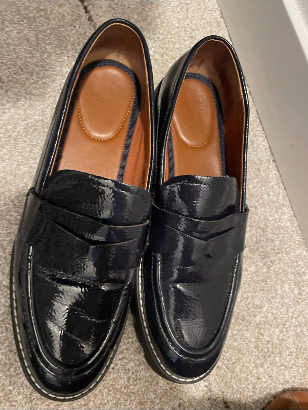 Franco Sarto Black Patent Leather Women's Penny Loafers